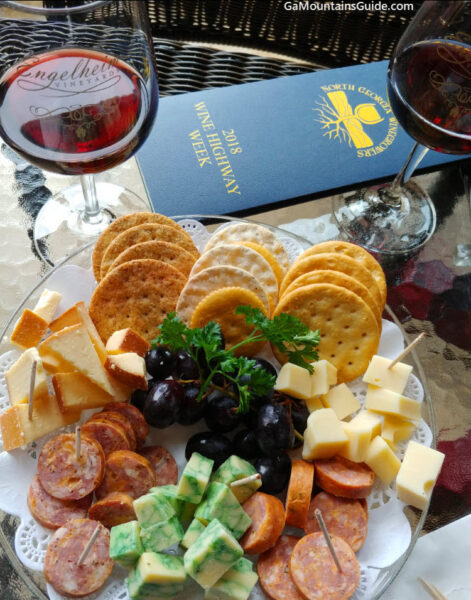 Wine and charcuterie plate at Engelheim Vineyards in Ellijay GA