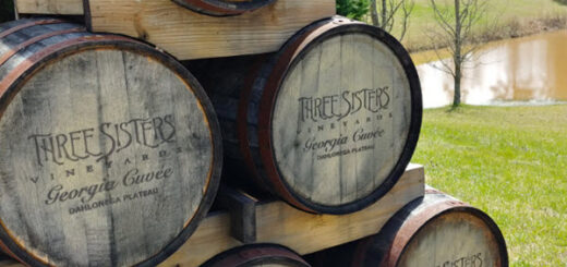 Stacked wine barrels Three Sisters winery in the Dahlonega Plateau AVA