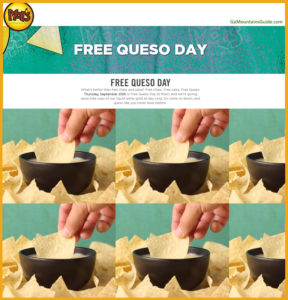 Free Queso at Moe's - GaMountainsGuide.com
