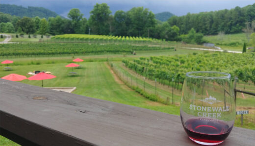 Glass of red wine at Stonewall Creek Vineyards in Tiger, GA