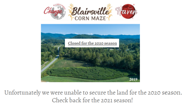 Blairsville Corn Maze in North Georgia Mountains Closed for 2020 Season - Learn more at GaMountainsGuide.com