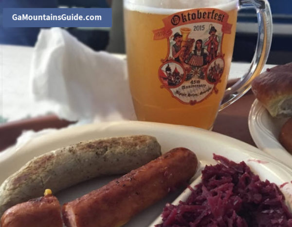 Helen Oktoberfest Traditional German Food including Brats Cabbage and Beer