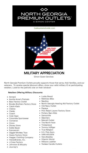 North Georgia Premium Outlets Dawsonville Georgia Military Discount