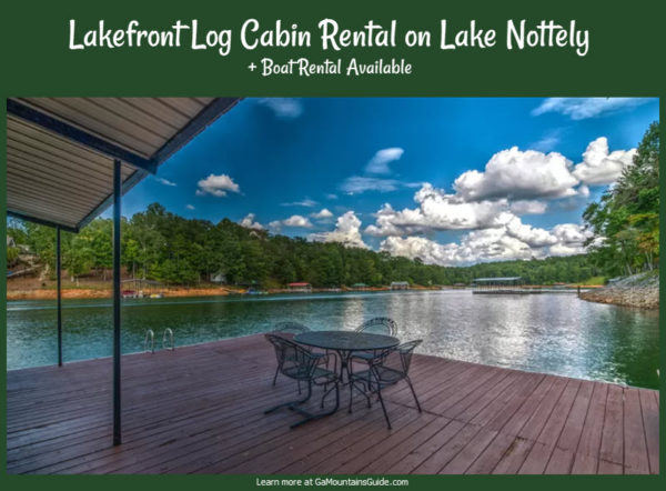 Waterfront Log Cabin Rental on Lake Nottely with Boat