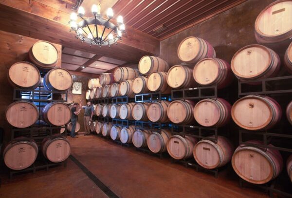 Barrels of wine at Wolf Mountain Vineyards in Dahlonega, GA