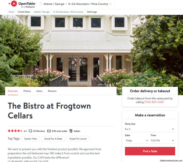 Frogtown Cellars Bistro Restaurant Reservations from OpenTable