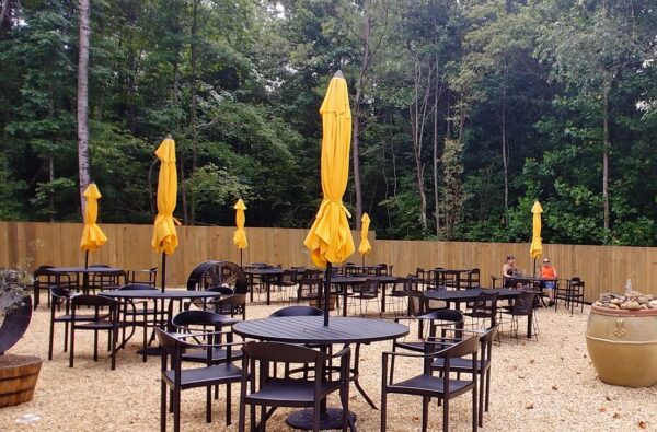 Outdoor patio seating at Buckley Vineyards