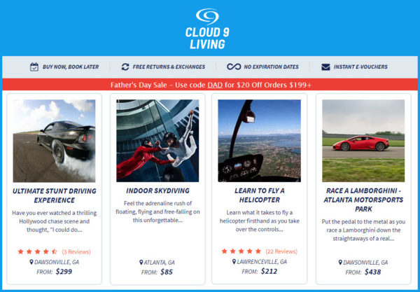 Unique Father's Day Experiences and Gifts from Cloud 9 Living