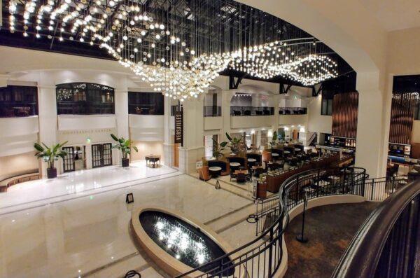 Chateau Elan Atrium at Night and Versailles Restaurant. Sep 2020.