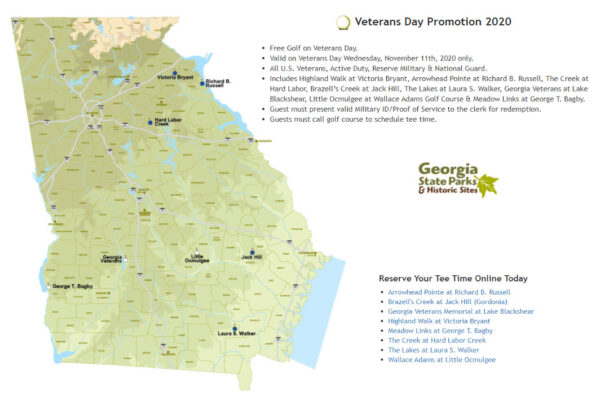 Free golf for veterans at Georgia State Parks on Veterans Day 2020
