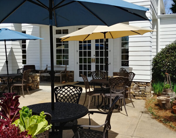 Patio seating at Three Sisters Vineyards