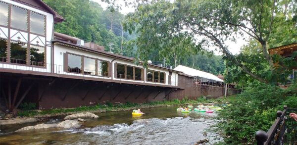 Paul's Steakhouse and Paul's Margarita Deck overlooking the Chattahoochee River in Helen GA