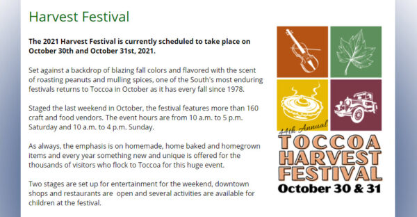 Toccoa Harvest Festival October 2021