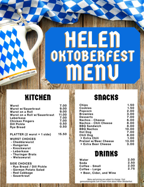 Helen Georgia Oktoberfest Food Menu