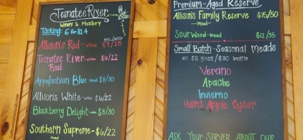 Selection of Wines and Meads Available Tesnatee River Winery and Meadery