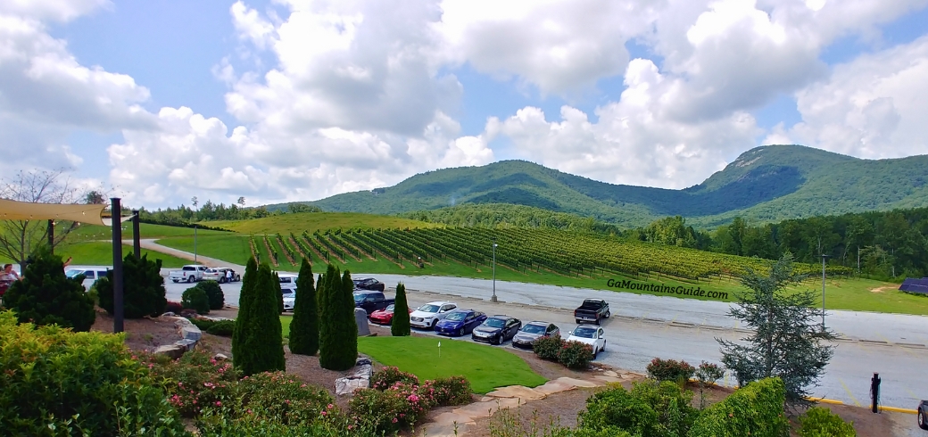 Winery grounds, mountain views and Tesla charging stations at Yonah Mountain Vineyards in Cleveland, GA; Dogwood and Magnolia lodging is not pictured