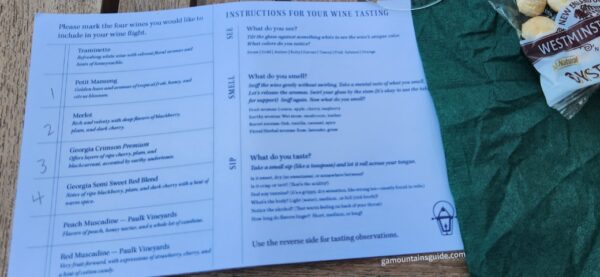 Kerith House Wine Flight Choices