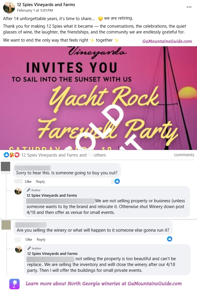 12 Spies - closing announcement on Facebook