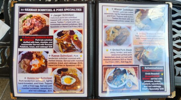 Muller's Famous Fried Cheese Cafe Menu Sample Helen GA Dog Friendly Restaurant
